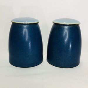 Denby Blue Jetty Salt and Pepper Shakers England 3.5" Blue Stoneware EUC
